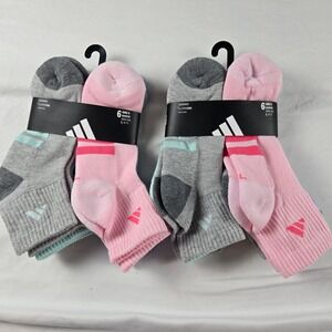 Adidas Girls Quarter Socks Youth L 5Y-7Y Cushioned ClimaCool 12 Pair Lot